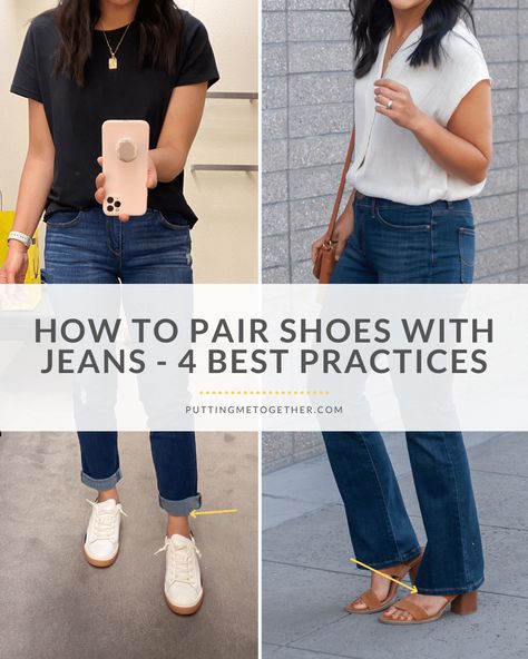 Shoes To Wear With Bootcut Jeans, Dress Shoes With Jeans, Dressy Flat Sandals, Bootcut Jeans Outfit, Jeans Outfit Spring, How To Wear Sneakers, Sneakers Heels, Jeans Outfit Women, Types Of Jeans