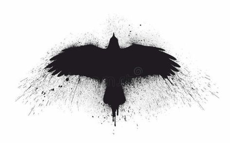 Crow Tattoo Silhouette, Small Raven Tattoo Ideas, Men’s Raven Tattoo, Raven Silhouette Tattoo, Black Crow Tattoo Design, Raven Tatoos, Flying Raven Tattoo, Ink Splatter Tattoo, Black Raven Tattoo