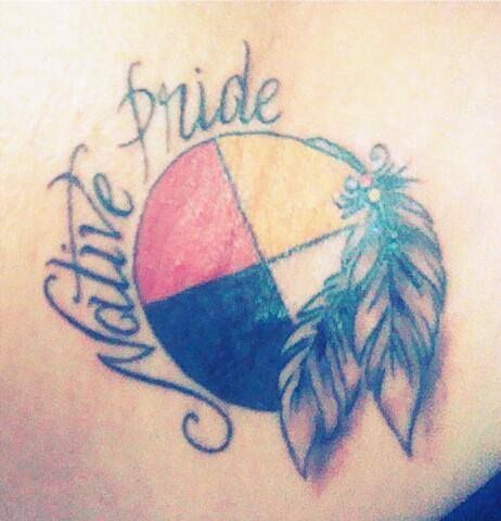 My Medicine wheel tattoo (:  Yes i am Native American&Proud!!!  Artist:Matt  Person who got the Tattoo: Alea Runningbear Small Native American Tattoos, Medicine Wheel Tattoo, Austin Tattoo, Wheel Tattoo, Native American Tattoos, Cross Tattoo For Men, Native Pride, Healing Tattoo, American Tattoos