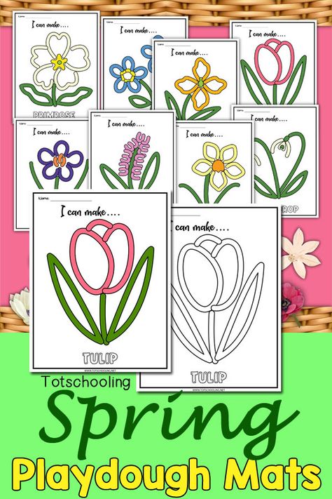 FREE printable Spring playdough mats featuring 8 types of flowers including tulips, daisy, daffodil and more! Flower Art Activities For Toddlers, Spring Playdough Mats Free Printables, Flower Playdough Mats, Flower Activities Preschool Free Printable, Flower Activities For Kindergarten, Spring Flowers Activities For Preschool, Flower Activities Preschool, Spring Playdough Mats, Kindergarten Spring Art