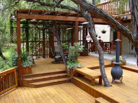 Pergola Cover, Multi Level Deck, Porch Remodel, Cheap Pergola, Rustic Backyard, Building A Pergola, Pergola Lighting, Pergola Design, Deck Designs Backyard