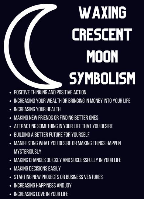 Waxing Crescent Manifestation, Waxing Crescent Moon Affirmation, Waxing Moon Meaning, Crescent Moon Symbolism, Waxing Moon Affirmations, Waxing Crescent Moon Spells, Waxing Crescent Moon Rituals, Cresent Moon Tattoo Meaning, Waxing Crescent Phase Moon