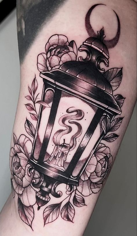 Tattoo Lantern, Mountain Scene Tattoo, Lantern Tattoos, Gothic Lantern, Lantern Tattoo Design, Chicken Tattoo, Scene Tattoo, Lantern Tattoo, Bookish Tattoos