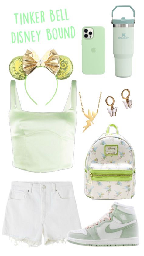 Tinkerbell Inspired Outfits Aesthetic, Disney Bounding Tinkerbell, Tinker Bell Disneybound, Tinkerbell Disneybound, Cinderella Disneybound, Disney Princess Inspired Outfits, Disney Park Outfit, Disney Bound Outfits Casual, Grad Trip