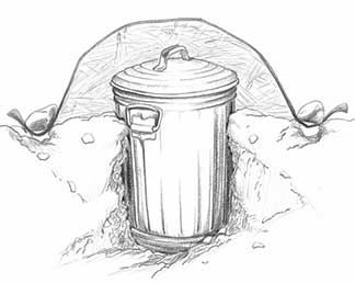 Cutaway drawing of a Garbage Can Root Cellar - buried in the ground; covered with straw and a plastic sheet Building A Root Cellar, Mini Farms, Root Cellar Storage, Root Cellars, Emergency Prepardness, Canned Food Storage, Root Cellar, Cellar Design, Storage Place