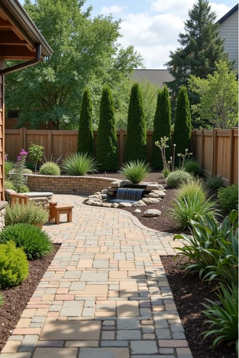 Eco-friendly backyard patio with permeable pavers, native plants, and water feature Backyard Patio Floor Ideas, Patio Floor Ideas, Patio Materials, Patio Oasis, Patio Floor, Permeable Pavers, Patio Design Ideas, Vibrant Decor, Cozy Bohemian