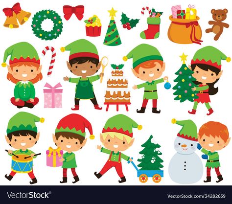 Christmas Elves Illustration, Xmas Windows, Santas Elves, Elf Clipart, Elf Shirt, Christmas Illustrations, Christmas Elves, Holiday Clipart, Santa's Elves