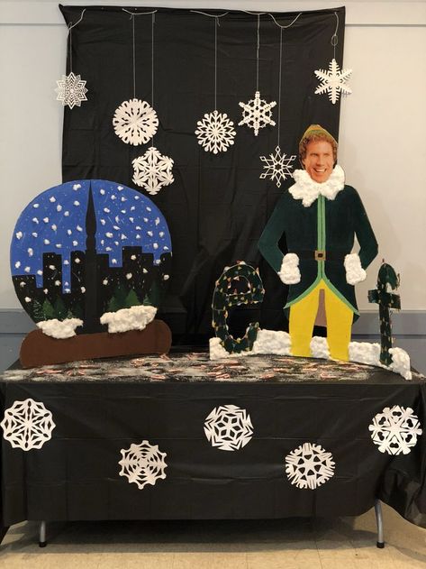 The Movie Elf Decorations, Elf Trunk Or Treat, Buddy The Elf Trunk Or Treat, Elf Movie Door Decorations Classroom, Elf Cubicle Decorations, Elf Office Decorating Ideas, Buddy The Elf Decorations Diy, Elf Decorations Christmas, Holiday Parade Floats