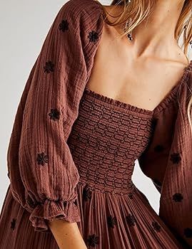 Yeenily Women Bohemian Floral Dress Lantern Sleeve Square Neck Flower Embroidered Maxi Dress Flowy High Waist Long Dress, Dark Brown, Small : Amazon.ca: Clothing, Shoes & Accessories Boho Chique, Spring Maxi Dress, Fashion Bottoms, Church Dresses, Embroidered Maxi Dress, Abaya Fashion, Daily Dress, Celebrity Outfits, Boho Women