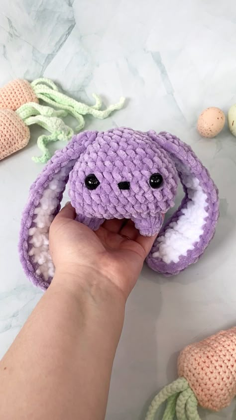 Free Purple Crochet Patterns, Crochet Patterns Purple Yarn, Purple Crochet Patterns Free, Floppy Ear Bunny Crochet Pattern Free, 2023 Crochet Patterns, Bunny Ear Pattern Free, Crochet Ideas Purple Yarn, Floppy Ear Bunny Crochet Pattern, Crochet Ears Amigurumi