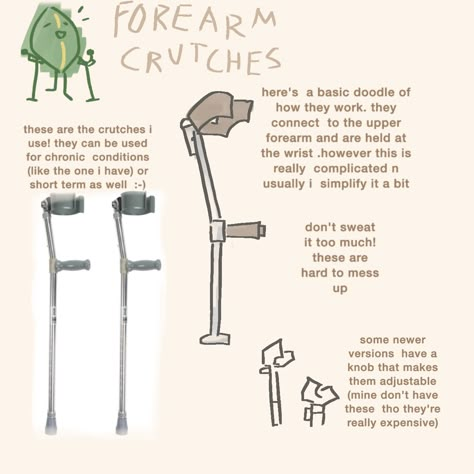 How To Write Amputees, Elbow Crutches Drawing Reference, How To Draw Crutches, Mobility Aid Drawing Reference, Crutch Drawing Reference, Arm Crutches Poses, Forearm Crutches Pose Reference Drawing, Forearm Crutches Aesthetic, Crutches Pose Reference