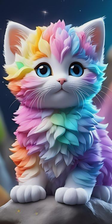 Rainbow Cat Wallpaper, Angel Wings Clip Art, Cool Cartoon Drawings, Rainbow Kittens, Kitten Drawing, Animal Print Wallpaper, Cute Animal Illustration, Flowery Wallpaper, Cute Fantasy Creatures