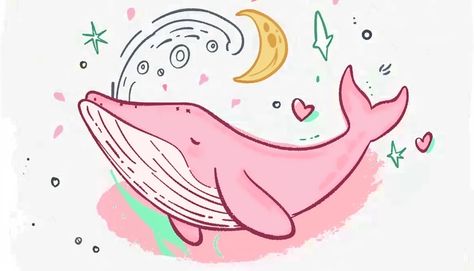 The image is a cartoon whale. It is pink and has a white belly ->> more details in ai-img-gen.com Stars And Moon Background, Moon Background, Cartoon Whale, Pink Whale, Blue Circle, The Whale, Eyes Closed, Closed Eyes, A Cartoon