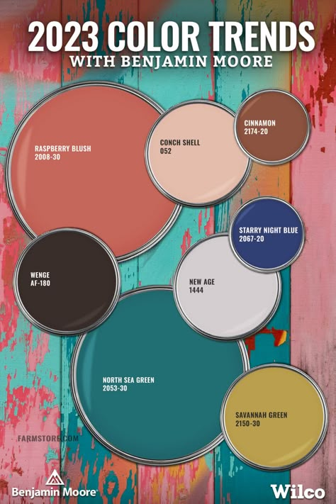 Eclectic Paint Color Scheme, 2023 Palette Trends, Colorful Backdrop Ideas, Raspberry Blush Color Palette, Vintage Trends 2023, Art Trends 2023 Painting, Raspberry Blush Benjamin Moore, Maximalist Ceiling, Colour Trends 2023 Color Palettes