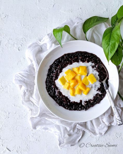 Black Mango Sticky Rice, Coconut Black Rice, Korean Purple Rice Recipe, Rice Cream Recipe, Black Sticky Rice, Rice With Mango, Coconut Milk Dessert, Cauliflower Potato Soup, Rice Cream