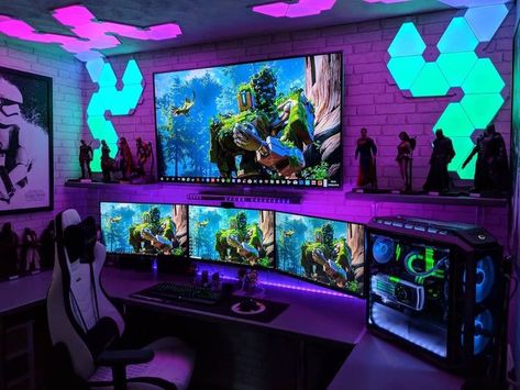 Gaming Equipment, Game Setup, Gaming Desk Setup, Best Gaming Setup, Computer Gaming Room, Gamer Setup, Gamer Room Decor, Pc Gaming Setup, Video Game Room Design