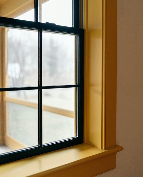 Wood Windows Painted Trim, Painted Sash Windows, Flush Sash Windows, Light Walls Darker Trim, Window Trim Paint, Cokoured Sash Windows, Wooden Sash Windows, Hague Blue, Dark Trim