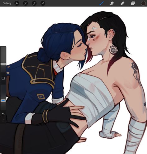 Cait Vi Scene, Catlin And Vi, Jinx And Violet, Caitvi Cuddling, Fictional Couples Art, Caitvi Fanart Comic, Caitvi Spicy Fanart, Caitlin And Vi Fanart, Caitlyn And Jinx Arcane