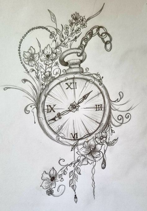 Steampunk Tatoos Ideas, Wall Clock Drawing Sketches, Clock Drawing Reference, Cool Clock Drawing, Pocket Clock Drawing, Very Detailed Drawings, Pocket Watch Drawing Sketches, Clock Drawing Sketches, Vintage Things To Draw