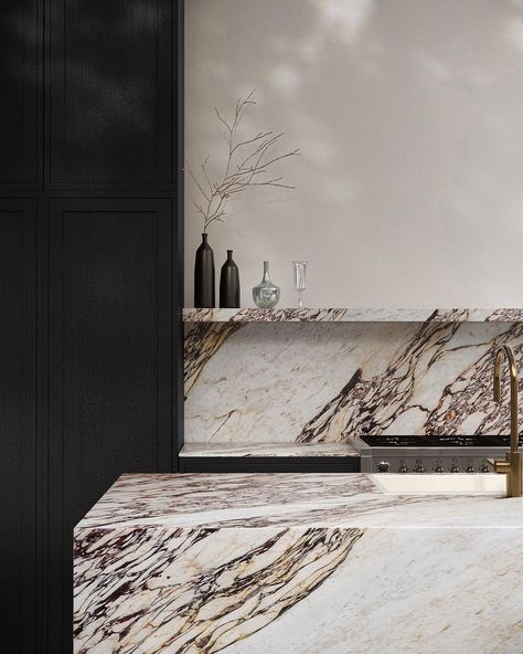 Ollin Stone on Instagram: “Calacatta Viola is a stunning marble, boasting an inviting warm white base with bold and dramatic red and violet veins. It's no surprise…” Limestone Cladding, Red And Violet, Calacatta Viola Marble, Onyx Tile, Calcutta Marble, Viola Marble, Black White Kitchen, Calacatta Viola, Future Kitchen