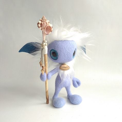 Posable needle felted fantasy creature Felt Fantasy Creatures, Sea Spirit, Big Shell, Listen Carefully, Fantasy Ideas, Fantasy Creature, Dark Magic, Felt Mouse, Forest Spirit