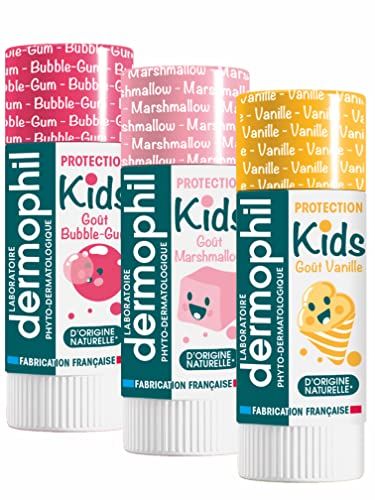 Dermophil Pack of 3 Dermokids Lip Balms – Vanilla, Marshmallow, Bubble Gum – 4 g Sticks Bubble Gum, Natural Ingredients, Lip Balm, Gum, Vanilla, The Balm, Lips, Bubbles