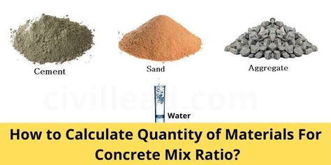 How to Calculate Cement Sand and Aggregate Quantity in Concrete? - Civil Lead Concrete Mix Ratio, Grade Of Concrete, Water Cement Ratio, Building Material, Construction Industry, Sand And Water, Steel Bar, Calculator, Cement