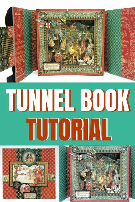 How to make a layered panel tunnel book the right way Paper Crafts With Scrapbook Paper, Paper Layering Art Tutorial, Diy Tunnel Book, Tunnel Book Diy, 3 D Paper Crafts, Tunnel Book Ideas Inspiration, Paper Diorama Diy, Tunnel Book Ideas, Creative Book Ideas