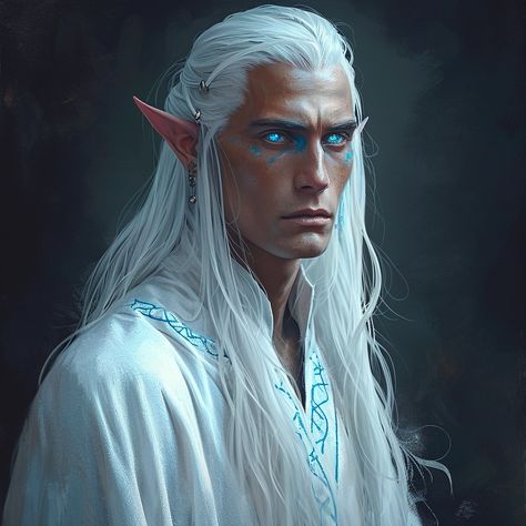 Stunning art showcase presented by ThetaCursed, License: CC BY-NC 4.0 Elf With White Hair, White Hair And Blue Eyes, Dnd Portraits, Heart Fire, Snow Elf, Male Elf, Elves Fantasy, Art Showcase, Character Portrait