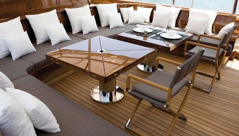 yacht Roxane Sailing Yacht Interior, Yacht Furniture, Boat Renovation, Yacht Decor, Boat Furniture, Boat Table, Luxury Yacht Interior, Boat Interior Design, Yacht Interior Design