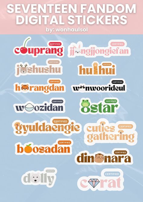 Seventeen K-Pop fandom stickers perfect for planners, laptops, journals, and more. Decorate your belongings with your favorite #Seventeen_Notebook_Label #Seventeen_Subject_Label #Seventeen_Freebies_Printable #Seventeen_Printable_Stickers Seventeen Notebook Label, Seventeen Subject Label, Kpop Stickers Seventeen, Svt Stickers Printable Set, Seventeen Stickers Png, Svt Stickers Printable, Seventeen Stickers Printable, Print Out Stickers, Seventeen Png