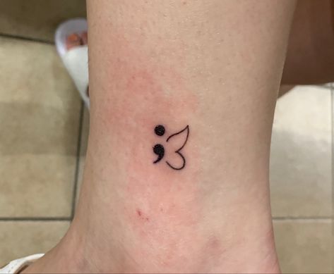 Semi Collin Butterfly Tattoo, Sui Awareness Tattoos, Small Easy Butterfly Tattoo, Small Semicolon Tattoo Wrist, Self Awareness Tattoo, Small Tattoos Semicolon, Small Girly Tattoos With Meaning, Tato Titik Koma, Small Meaning Full Tattoos