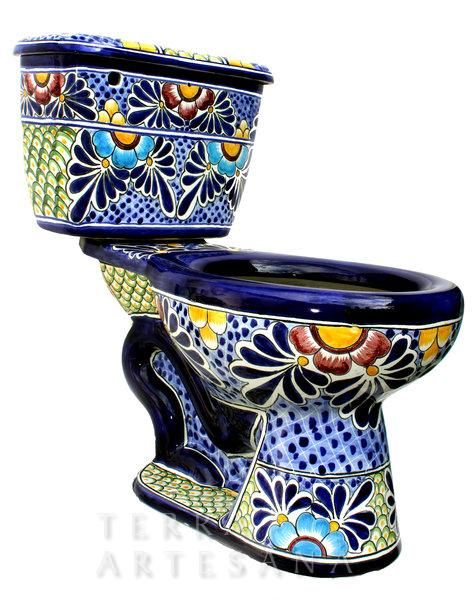 talavera throne! so pretty, don't know if I would let anyone use it! Wc Decoration, Talavera Sink, Tiles Art, Painted Bathroom, Mexican Ceramics, Mexican Home Decor, Secret Place, Mexican Home, Blue Prints