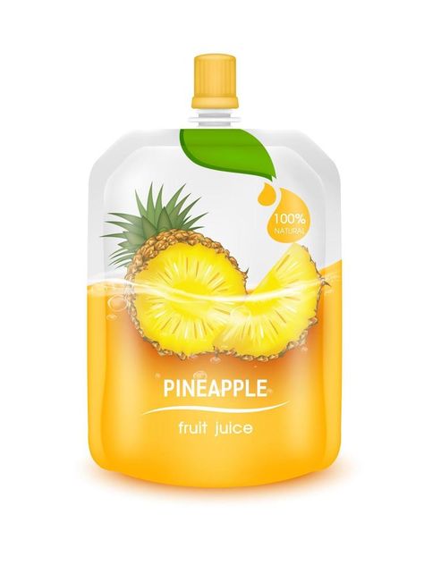 Pineapple juice jelly drink in foil pouch with top cap and design of pineapple fruit red packaging mock up. Isolated on a white background. Realistic 3D vector EPS10 illustration. Pineapple Packaging Design, Jelly Packaging Design, Pineapple Packaging, Juice Jelly, Juice Packaging Design, Jelly Drink, Kids Drinks, Red Packaging, Juice Ad