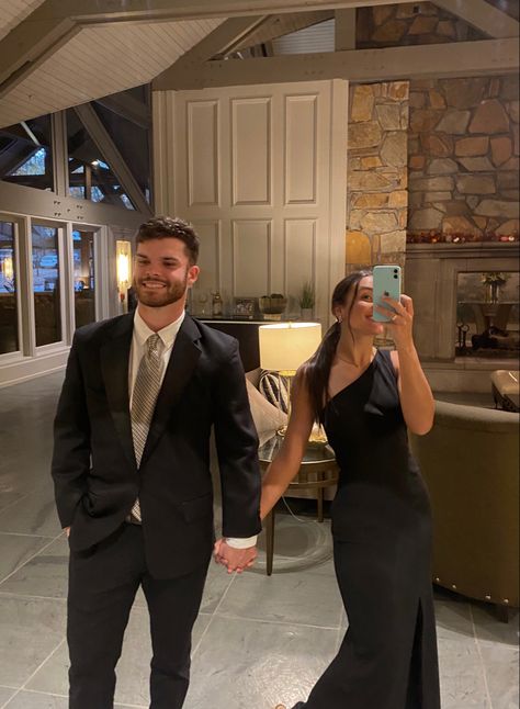 Black Tie Wedding Guest Dress Couples, Formal Event Couple Aesthetic, Couple At Wedding Guest Aesthetic, Couples At Weddings Guest Outfits, Mens Black Outfit Formal, Couple At Wedding Guest, Wedding Guest Date Poses, All Black Attire Wedding Guest, Couple Poses Wedding Guest