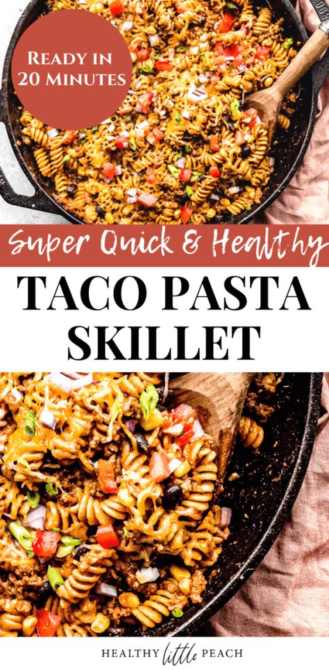 Minimal Meat Meals, Healthy Taco Pasta, Turkey Taco Pasta, Taco Pasta Skillet, Intentional Eating, Taco Pasta Recipe, Healthy Skillet Meals, Healthy Taco, Pasta Skillet