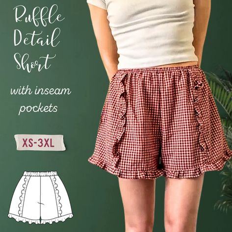 Ruffle Detail Short With Inseam Pockets Pdf Sewing Pattern Beginner Friendly Digital Pattern in Sizes XS-3XL - Etsy Canada Cute Tops To Sew, Easy Cute Sewing Projects, Easy Clothes To Sew, Free Beginner Sewing Patterns, Sierra Ferrell, Sewing Projects Clothes, Seam Allowance, Make Your Own Clothes, Beginner Sewing