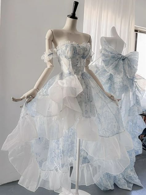 Wedding Dress Floral, Flounce Hem Dress, Skirt Ruffle, Puff Dress, 파티 드레스, Bow Belt, Princess Wedding Dress, Pretty Prom Dresses, Fairytale Dress