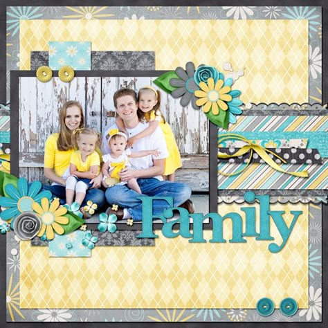 Unicorn Scrapbook Ideas, Scrapbook Title Page Ideas Aesthetic, 8x10 Photo Scrapbook Layout Ideas, One Page Scrapbook Layouts, Scrapbooking Family Pictures, Family Scrapbook Pages, Single Photo Scrapbook Layout, Family Photo Layout, One Photo Scrapbook Layout