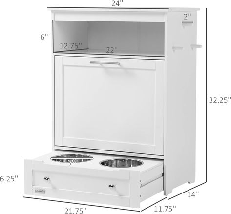 Pet Supplies : PawHut Pet Feeder Station Storage Cabinet, Dog Food Storage Container with Dog Raised Bowls and Hanger for Feeding & Watering Supplies, White : Amazon.com Dog Eating Station, Dog Space Ideas, Pet Feeder Station, Food Cabinet, Dog Space, Food Storage Cabinet, Dog Feeding Station, Dog Food Storage Containers, Raised Dog Bowls