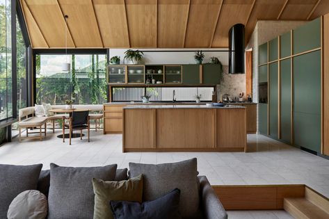 Open Kitchen And Living Room, Australian Architecture, Australian Homes, Open Kitchen, Mid Century House, 인테리어 디자인, Pisa, Contemporary House, Home Interior