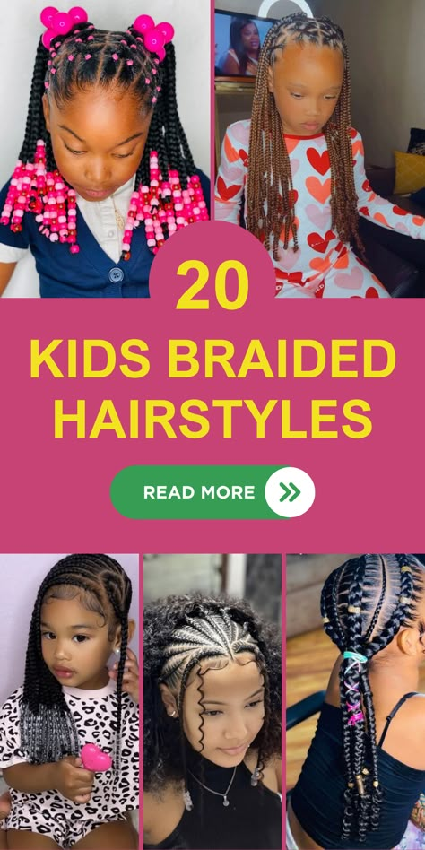 Cute & Easy Kids’ Braided Hairstyles: Black Children’s Natural Looks Kids Breaded Hairstyles, Cornrows Ideas For Kids, Hair Braid Designs For Kids, Back To School Hairstyles Braids 2024, Girl Braided Hairstyles Kids Black, Back To School Braids Black Kids, African Hair Braiding Styles For Kids, Back To School Braids For Kids, Kid Braid Styles Natural Hair Easy