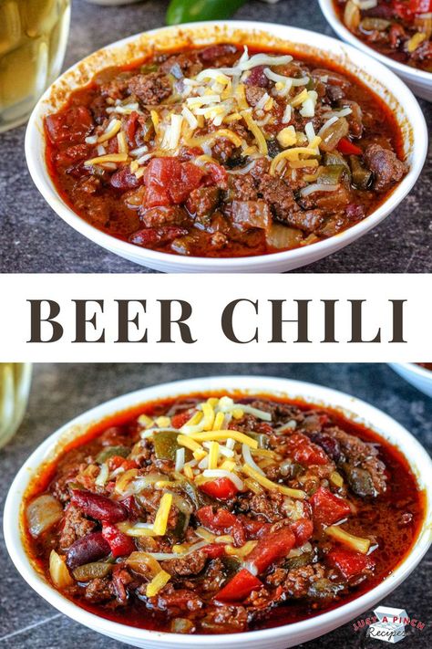 crock pot chili recipe Amazing Chili Recipe, Chili Recipe With Beer, Easy Stovetop Chili Recipe, Stuffed Chili Relleno Recipe, Beer Chili Recipe, Amazing Chili, Chili Seasoning Recipe, Crock Pot Chili, Beer Chili