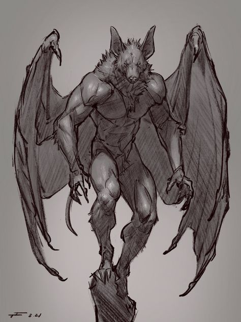 Twitter Bat Creature Concept Art, Bat Monster Art, Bat Humanoid, Bats Drawing, Bat Creature, Bat Sketch, Taran Fiddler, Bat Monster, Monster Drawings