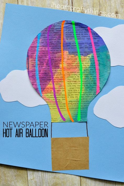 This colorful watercolor painted newspaper hot air balloon craft is so cute and perfect for a spring kids craft. Kids will love getting creative by drawing unique and special designs on their hot air balloon kids craft. Air Balloon Craft, Balloon Craft, Hot Air Balloon Craft, Recycling For Kids, Balloon Crafts, Spring Crafts For Kids, Newspaper Crafts, Butterfly Crafts