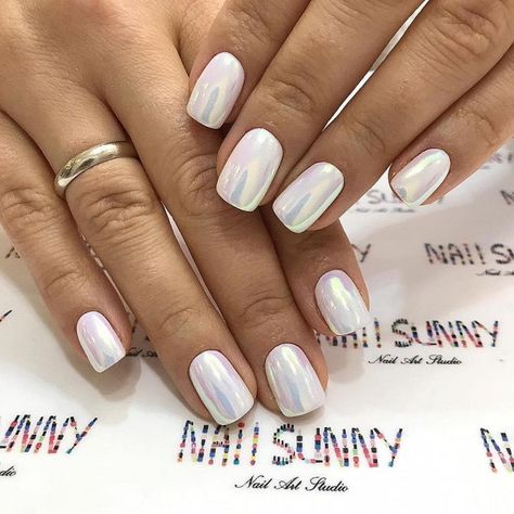 White Nail Design Ideas, Irridescent Nails, White Nail Design, Matte White Nails, White Chrome Nails, White Nail Art, Nail Design Ideas, White Nail Designs, White Nail