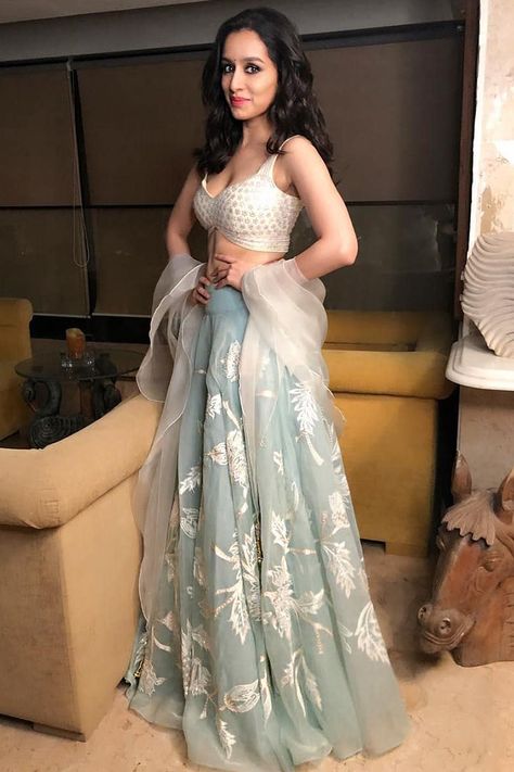 Love pastels? Shraddha Kapoor’s collection of lehengas will inspire your daytime wedding look | VOGUE India Lehenga Choli Designs, Indian Outfits Lehenga, Lehnga Dress, Lehenga Style, Indian Dresses Traditional, Traditional Indian Outfits, Indian Gowns Dresses, Indian Lehenga, Indian Gowns