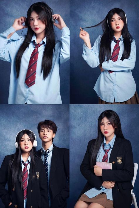 School Pictures Photoshoot, Korean School Photoshoot, Korean Yearbook Photoshoot, Y2k Yearbook Photoshoot, Year Book Photoshoot Ideas, American High School Outfit, American School Uniform, American School Outfits, Yearbook Photoshoot Ideas High Schools