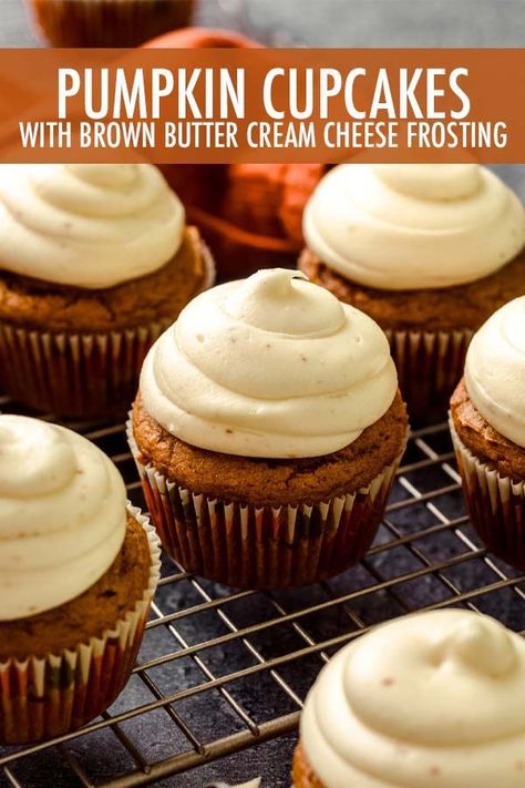 Moist and tender pumpkin cupcakes made with real pumpkin and topped with a delectable brown butter cream cheese frosting. | pumpkin cupcakes with brown butter cream cheese frosting | pumpkin cupcakes with brown butter cream cheese icing | pumpkin cupcakes with cream cheese frosting | pumpkin cupcakes with cream cheese icing | homemade pumpkin cupcakes recipe | best pumpkin cupcakes recipe Butternut Bakery Cupcakes, Pumpkin Cupcakes With Brown Butter Cream Cheese Frosting, Pumpkin Cupcakes Brown Butter Frosting, Best Pumpkin Muffins With Cream Cheese Frosting, Vanilla Pumpkin Cupcakes, Gf Pumpkin Cupcakes, Brown Butter Pumpkin Cupcakes, Pumpkin Muffin Icing, Pumpkin Muffin Frosting