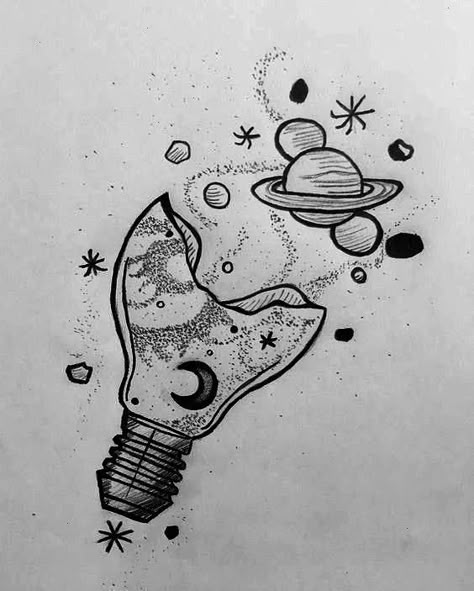 Broken Lightbulb, Lightbulb Tattoo, Light Bulb Drawing, Astronomy Tattoo, Planet Drawing, Minimal Drawings, Art Sketches Pencil, Rose Drawing, Drawing Easy